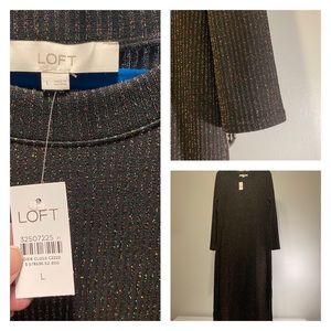 NWT LOFT DRESS A Little Sparkle in this knit charcoal gray w metallic threading